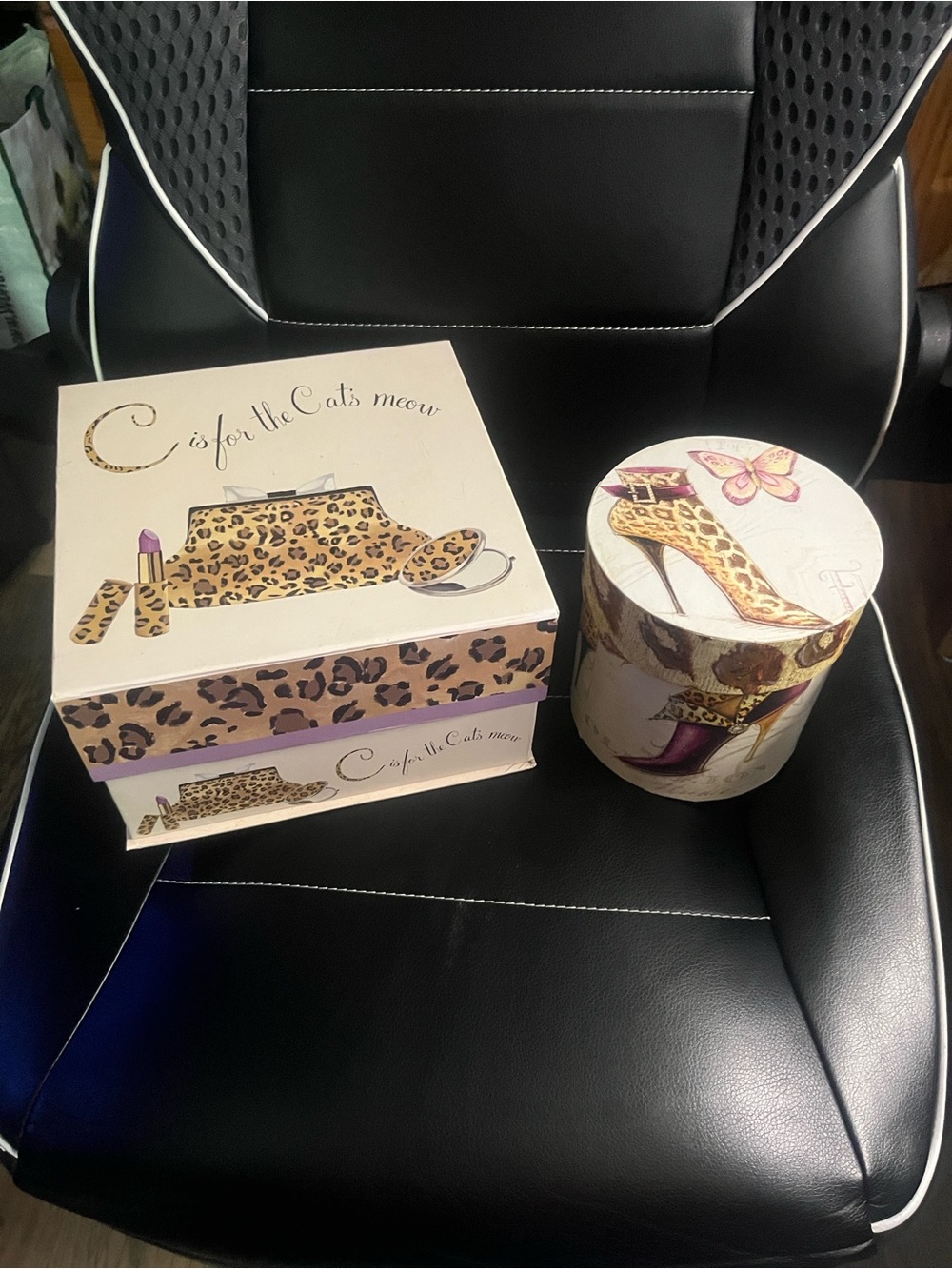 Michaels Leopard Accent Round Decorative Hat Box - Cream and Gold